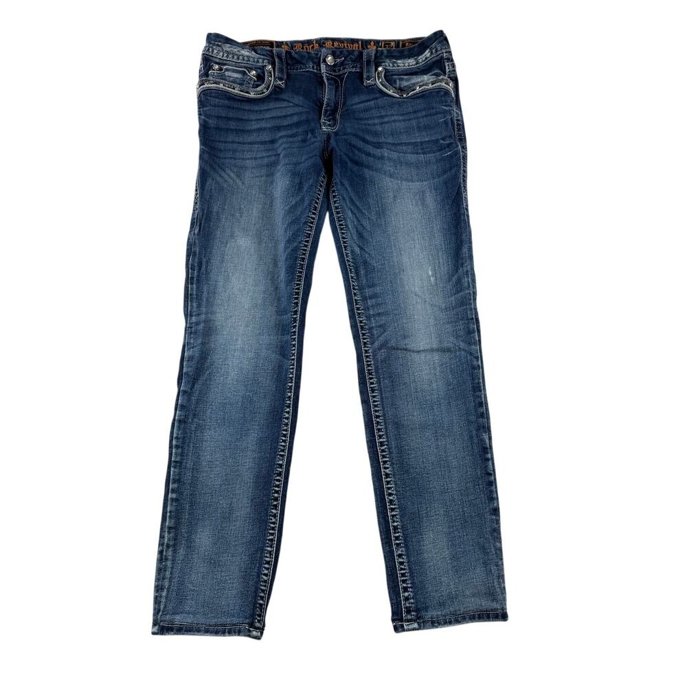 Rock Revival Ruella Cuff Skinny Jeans 32 Denim Y2K Bedazzled Country Bikercore